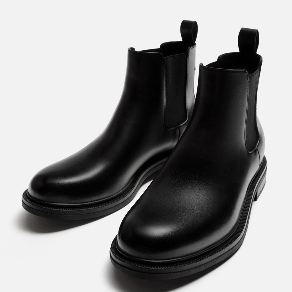 Zara Men’s Chelsea Boots | Black Leather Ankle Boots | Classic Dress Casual